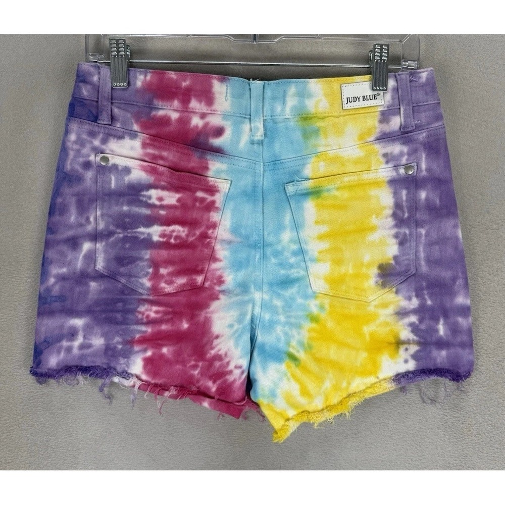 Judy Blue Snow Cone Tie Dye Denim Women's Sz Medium Cut Off High Waist Shorts - Picture 3 of 10